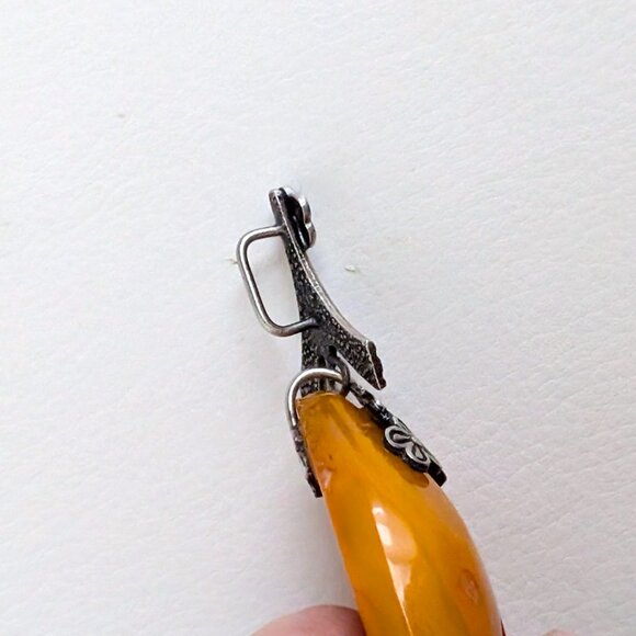 Vintage Russian USSR Silver Plated Melchior Butterscotch Egg Yolk Amber Pendant - Picture 7 of 7